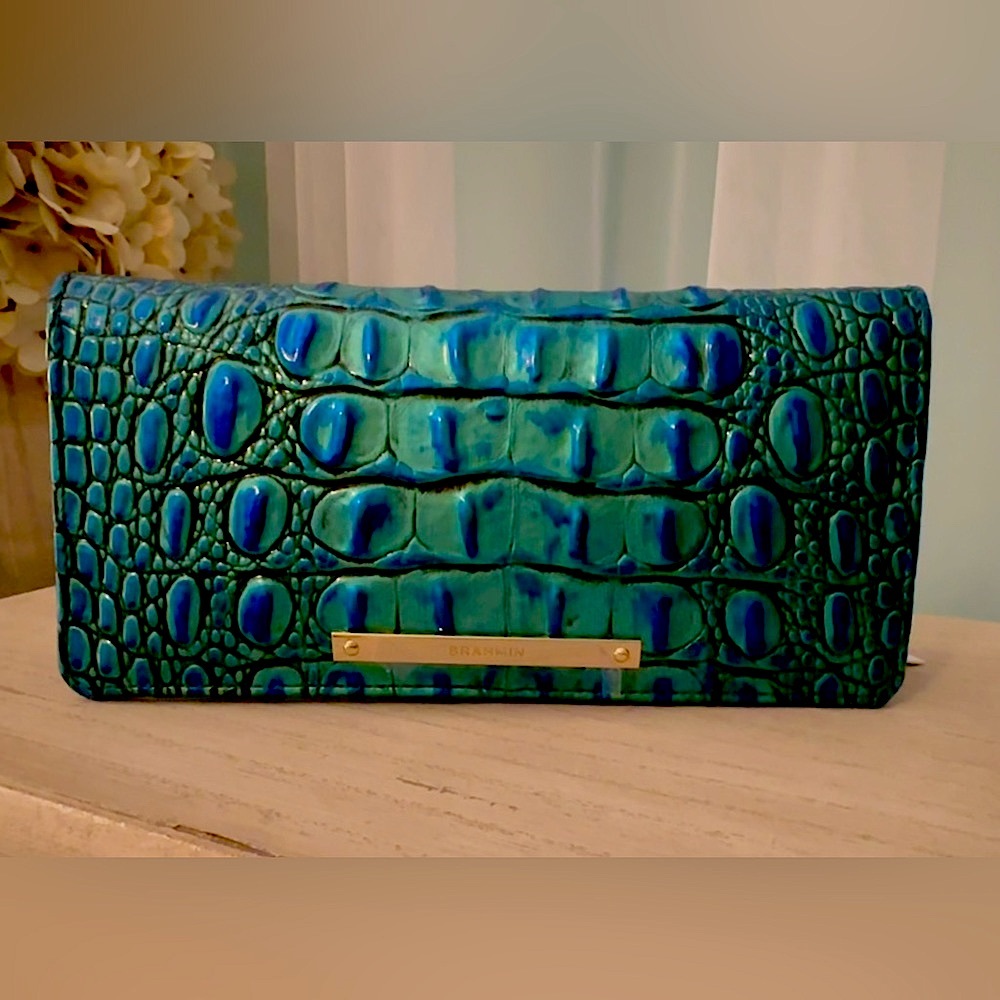 LQQK! NEW Brahmin Melbourne Ady Slim Bifold Wallet in Peacock Color